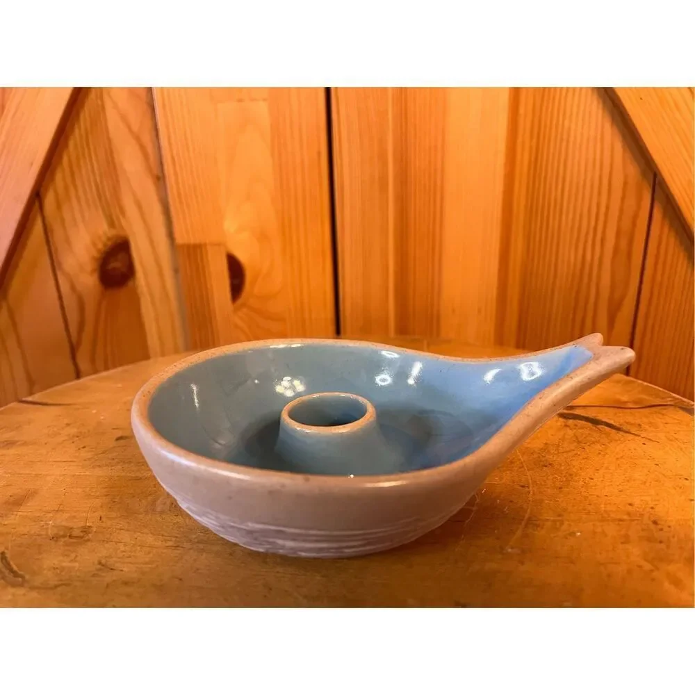 Mid Century Vintage Pigeon Forge Tennessee Fish Tail Candle Holder Pottery Blue